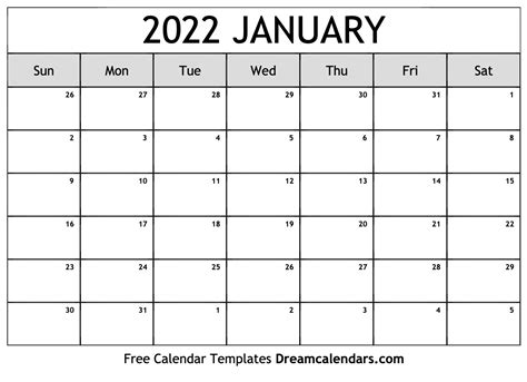 Calendar January 2022 Printable | PRINTABLE CALENDAR 2023