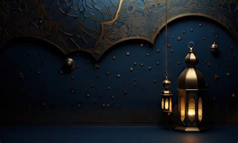 Premium AI Image | Ramadan wallpaper two lighted lanterns on the right ...