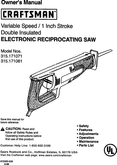 Craftsman 315171071 User Manual RECIPROCATION SAW Manuals And Guides ...