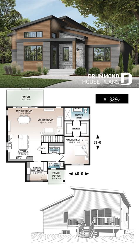 MODERN MID CENTURY EMPTY NESTER | Modern house floor plans, Drummond ...