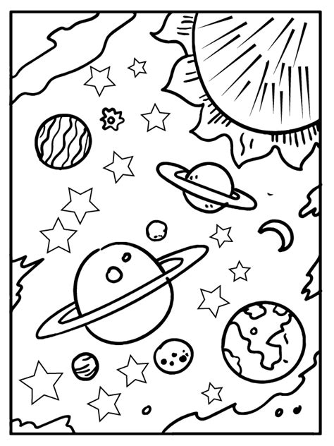 Planets and Stars Coloring Page - Free Printable Coloring Pages for Kids