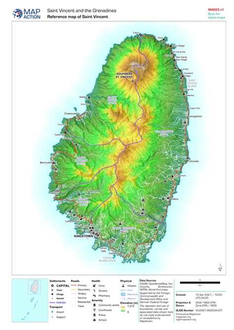 Saint Vincent and the Grenadines: Reference map of Saint Vincent (10 ...