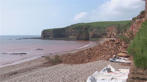 Ladram Bay: Devon beach remains closed to public after cliff fall | ITV ...