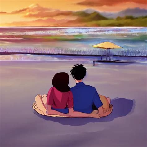 an anime couple relaxing on the beach, advanced | Stable Diffusion