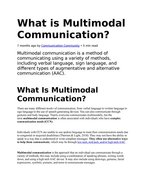 Notes in Multimodal Communication - What is Multimodal Communication? 7 ...