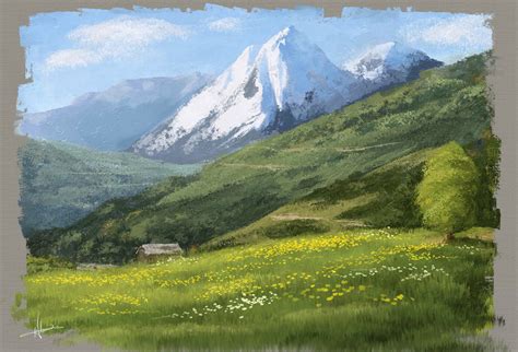 ArtStation - Digital Landscape Oil Painting of Mountains and Valleys ...