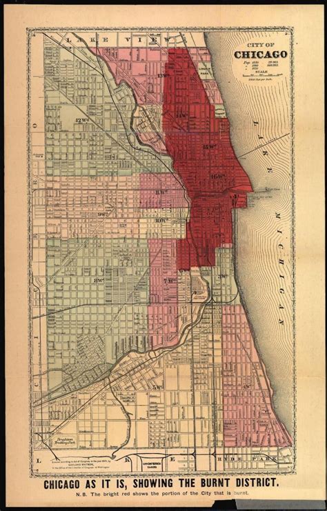 Chicago fire map - Map of the great Chicago fire (United States of America)