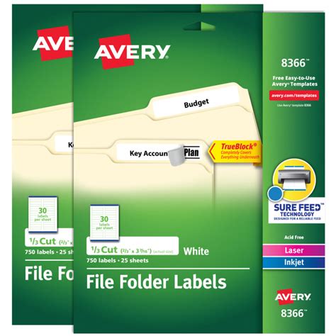 Avery Printable Tab Inserts For Hanging File Folders, 1/2 X 2, 1/5 Cut ...