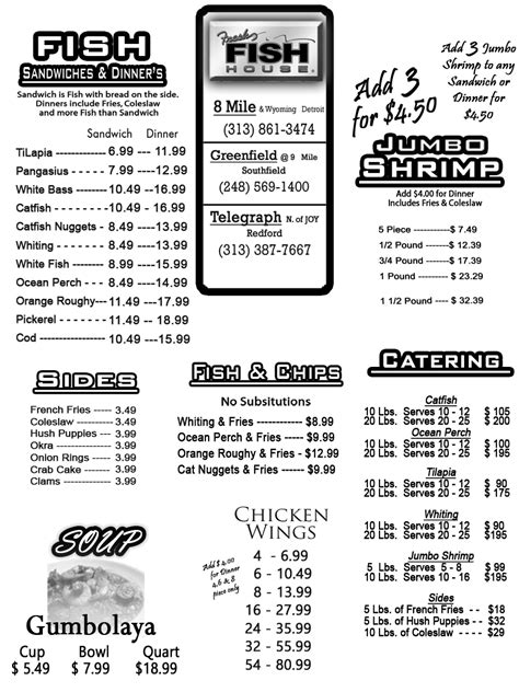 Print Friendly Menu | FreshFishHouse.com – Fresh Fish House – Michigan