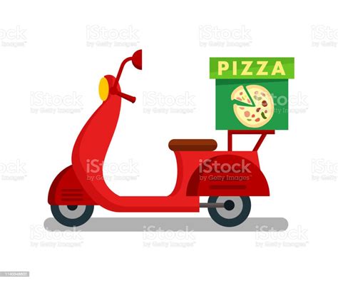 Pizza Delivery Red Scooter Cartoon Illustration Stock Illustration ...