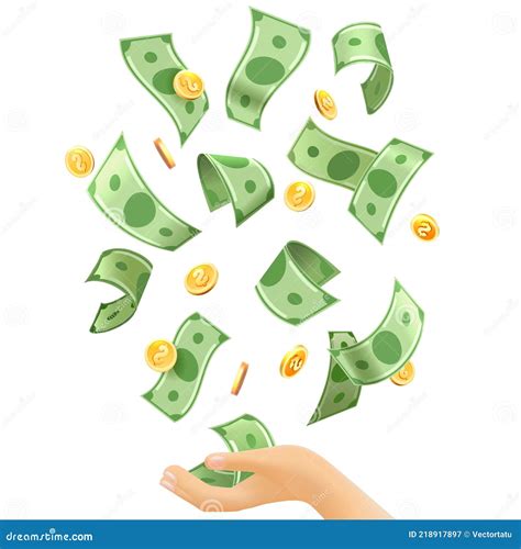 Money falling to hands stock vector. Illustration of vector - 218917897