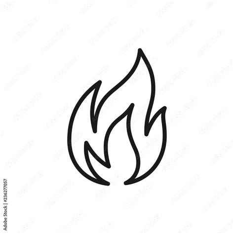 Black isolated outline icon of flame, fire on white background. Line ...