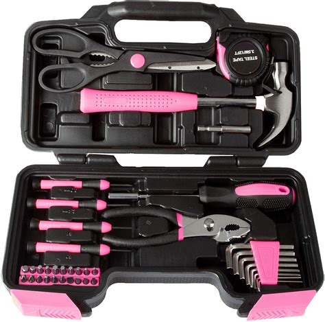 39 Piece Tool Box Kit, Pink - Small Basic Home Tool Set - Great for ...