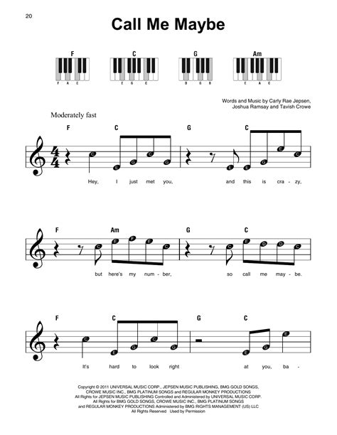 Call Me Maybe by Carly Rae Jepsen Sheet Music for Super Easy Piano at ...