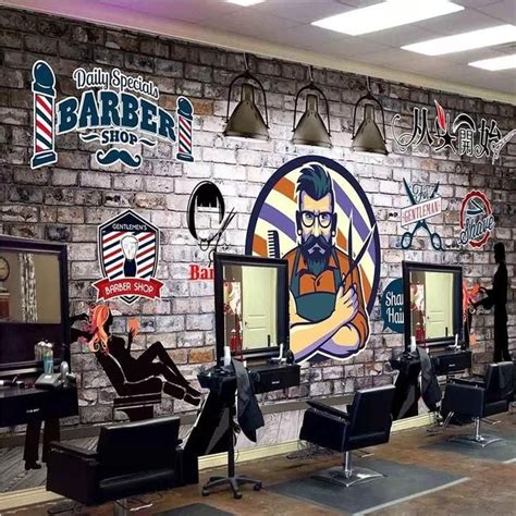 Custom Wallpaper Mural Retro Wallcovering for Barber Shop Hair Salon ...