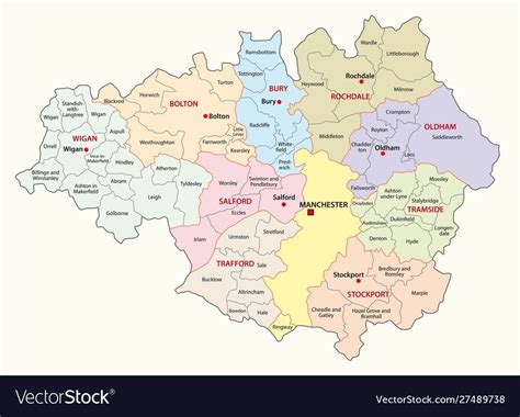 Greater Manchester district map.