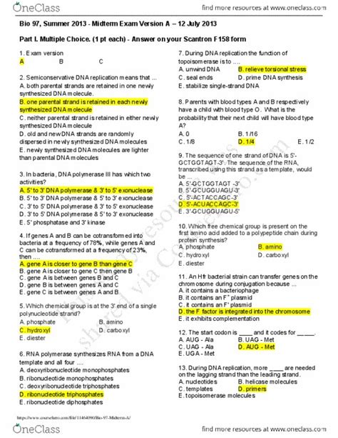 BIO SCI 1A Study Guide - Winter 2015, Midterm - Exonuclease ...