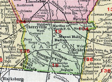 Gaston County, North Carolina, 1911, Map, Rand McNally, Gastonia ...