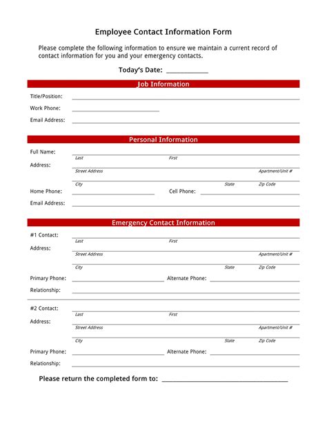 Template Printable Employee Information Form