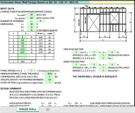 Perforated Shear Wall Design Spreadsheet