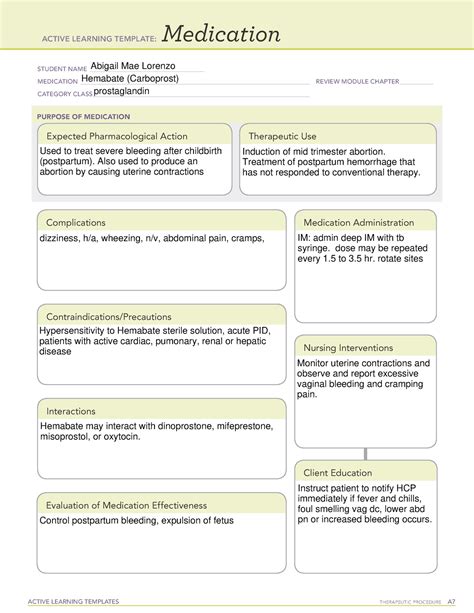 ATI-hemabate - MEDS - ACTIVE LEARNING TEMPLATES THERAPEUTIC PROCEDURE A ...