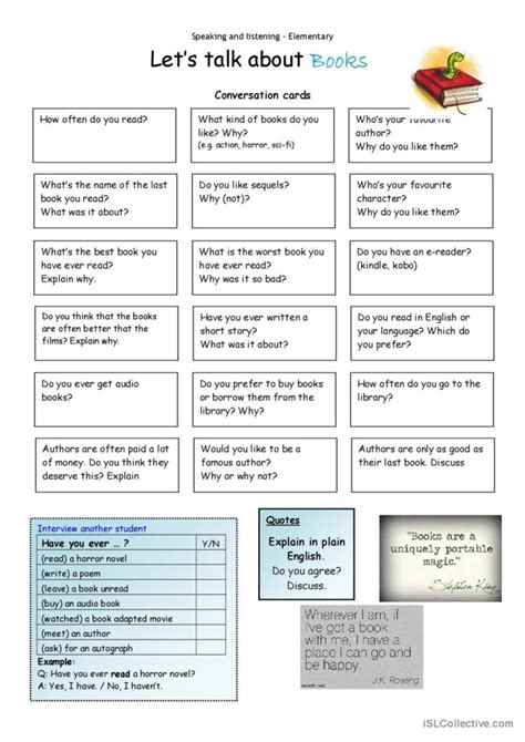 Let's talk about books discussion st…: English ESL worksheets pdf & doc