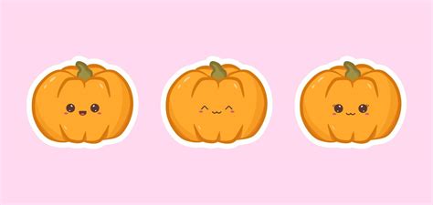 Set of cute stickers pumpkins with funny face. Collection of halloween ...