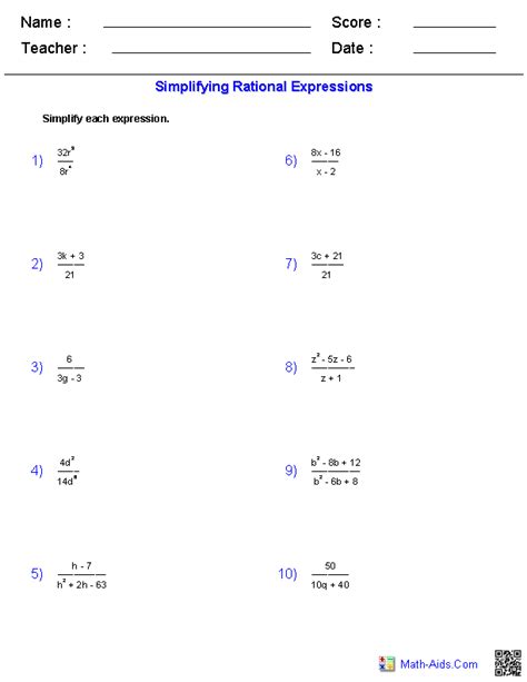 Adding Rational Expressions Pdf