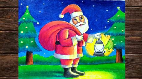 Christmas scenery drawing easy step by step/Santa claus drawing with ...