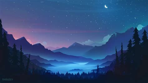 Starry Landscape 4k Cool Blue Moon Wallpaper, HD Artist 4K Wallpapers ...