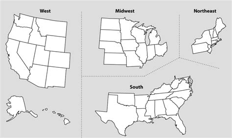 Blank 5 Regions Of The United States Printable Map