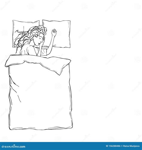 Hand Drawn Sleeping Girl in Bed. Vector Illustration Stock Vector ...