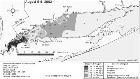 Map of Long Island Sound showing the different regions with different ...