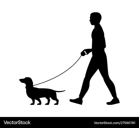 Silhouette man walking dog Royalty Free Vector Image