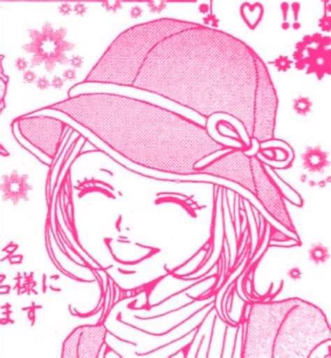 a drawing of a girl wearing a pink hat and scarf with flowers in the ...