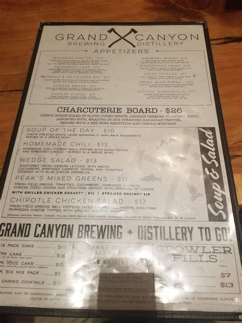 Menu at Grand Canyon Brewing + Distillery pub & bar, Williams, 301 N 7th St