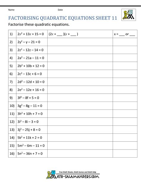 Factoring Quadratic Equations