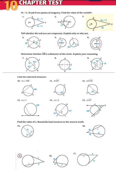 Geometry: Ch 10 properties of Circles test review