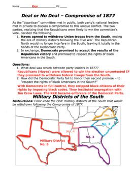 Compromise of 1877 & Military Districts Map Activity / The End of ...