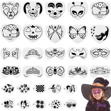 Buy Containlol 40 Pcs Halloween Face Paint Stencils Face Painting Kit ...