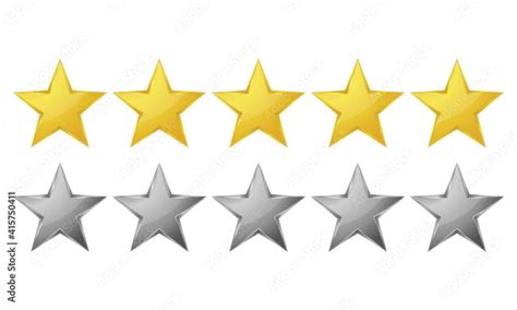 Five stars rating icon. Golden and silver stars on white background ...