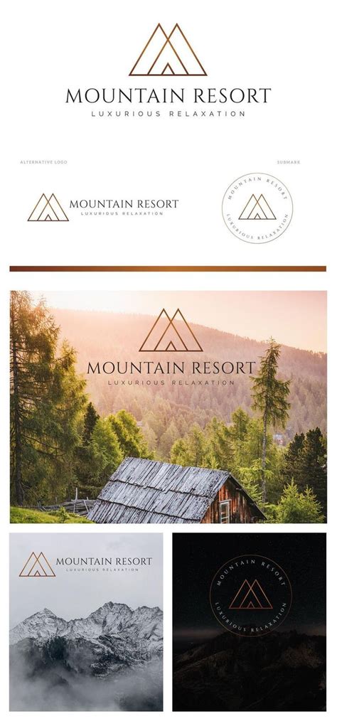 the mountain resort logo is shown in three different colors and font ...