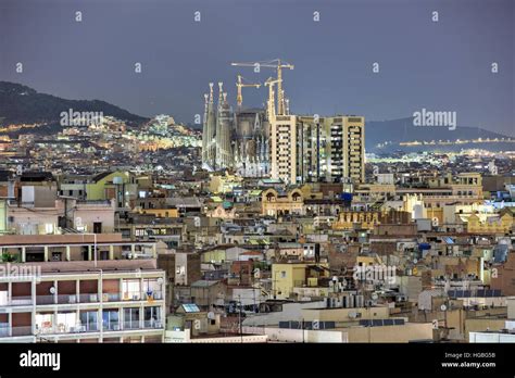 Barcelona Skyline at night in Catalonia, Spain Stock Photo - Alamy