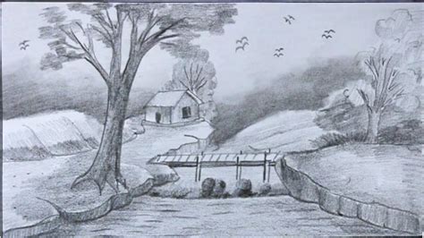 Easy nature drawing, Amazing full pencil sketch of scenery drawing ...