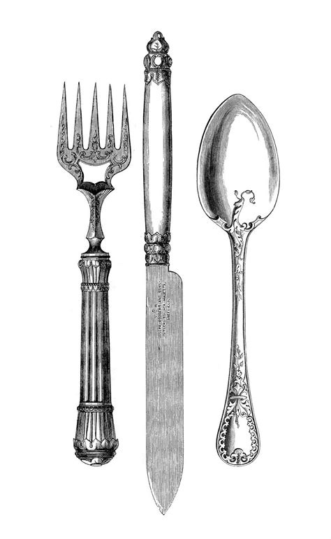 Vintage Kitchen Clip Art - Fork, Knife, Spoon - The Graphics Fairy