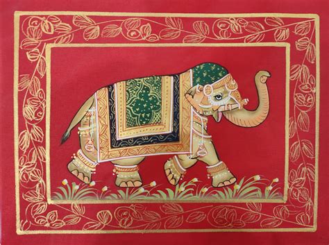 Rajasthani Miniature Painting - Handmade Elephant Painting On Silk ...