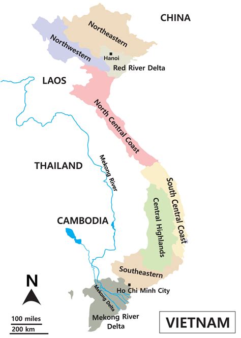 el mapa de vietnam incluye regiones, la cuenca del río mekong, el lago ...