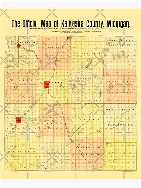 "Vintage Kalkaska County Map 1898 Old Map of Kalkaska County" Metal ...