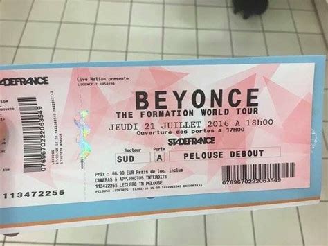 Beyoncé The Formation World Tour Ticket Stade de France Paris July 21 ...