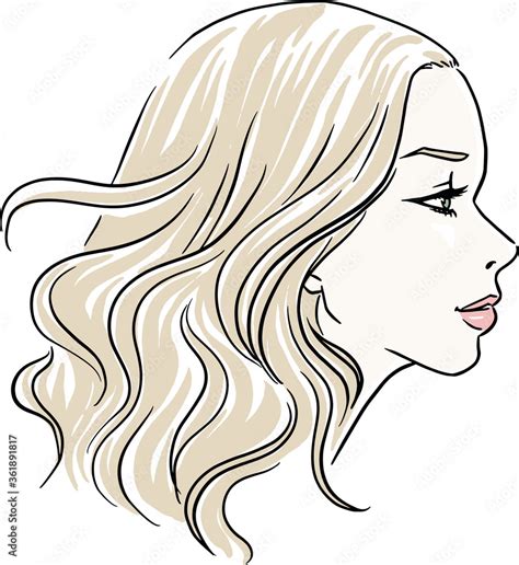 Drawing of a girl's side profile with long blonde hairstyle Stock ...